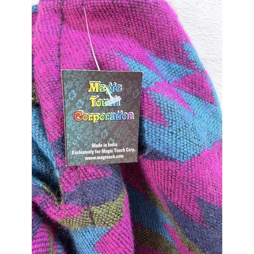 Vtg Magic Touch Southwestern 100% Pure Wool Hooded Pullover Fringe India Sz M - Picture 8 of 10